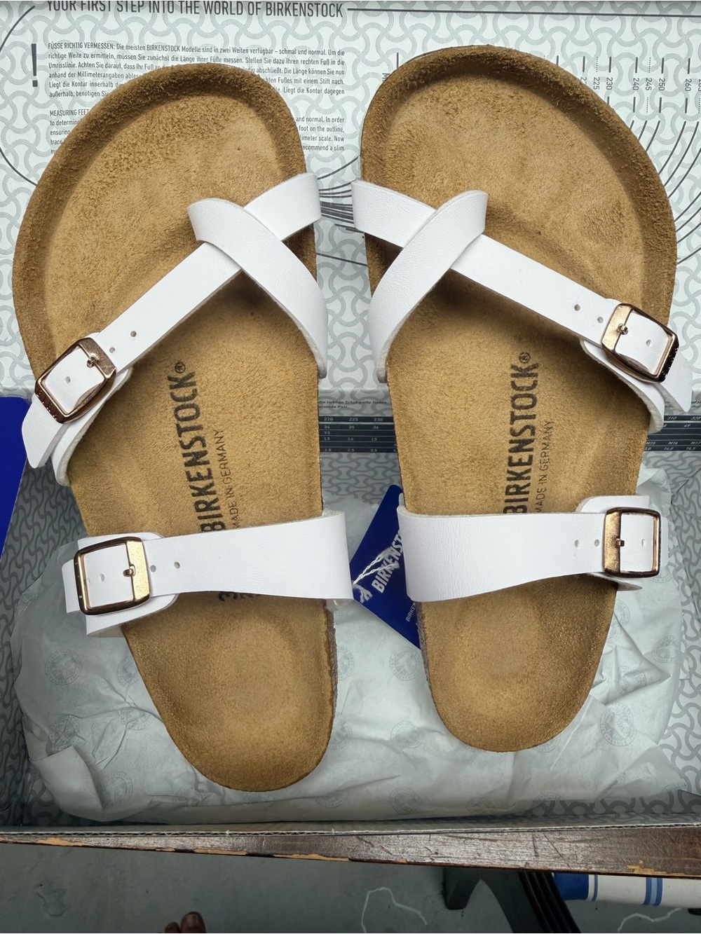 Birkenstock White Cross-strap Sandals with Gold Buckles NWT